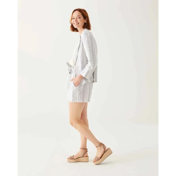 VOYAGEUR By MERSEA Como Shorts Multi Striped Linen Belted Paperbag NWT - Picture 4 of 12